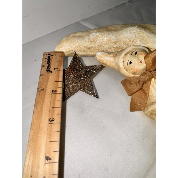 Nicol Sayre Vintage Paper Machet Handcrafted Moon & Star Ornament With Sitting F - Picture 16 of 16